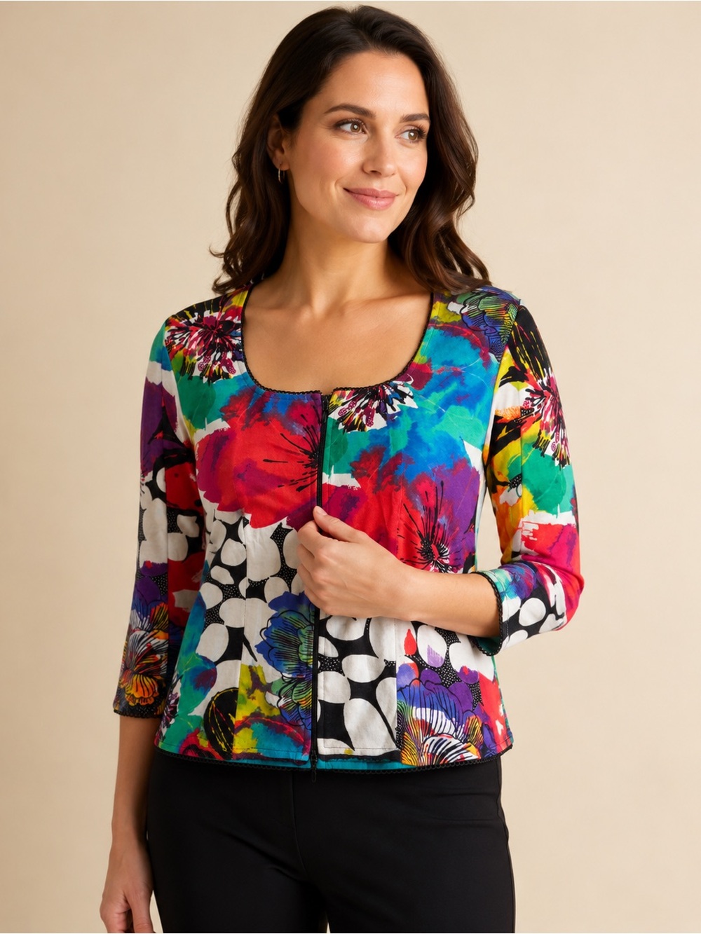 Joseph Ribkoff Multicolor Floral Zip Front Top Size M